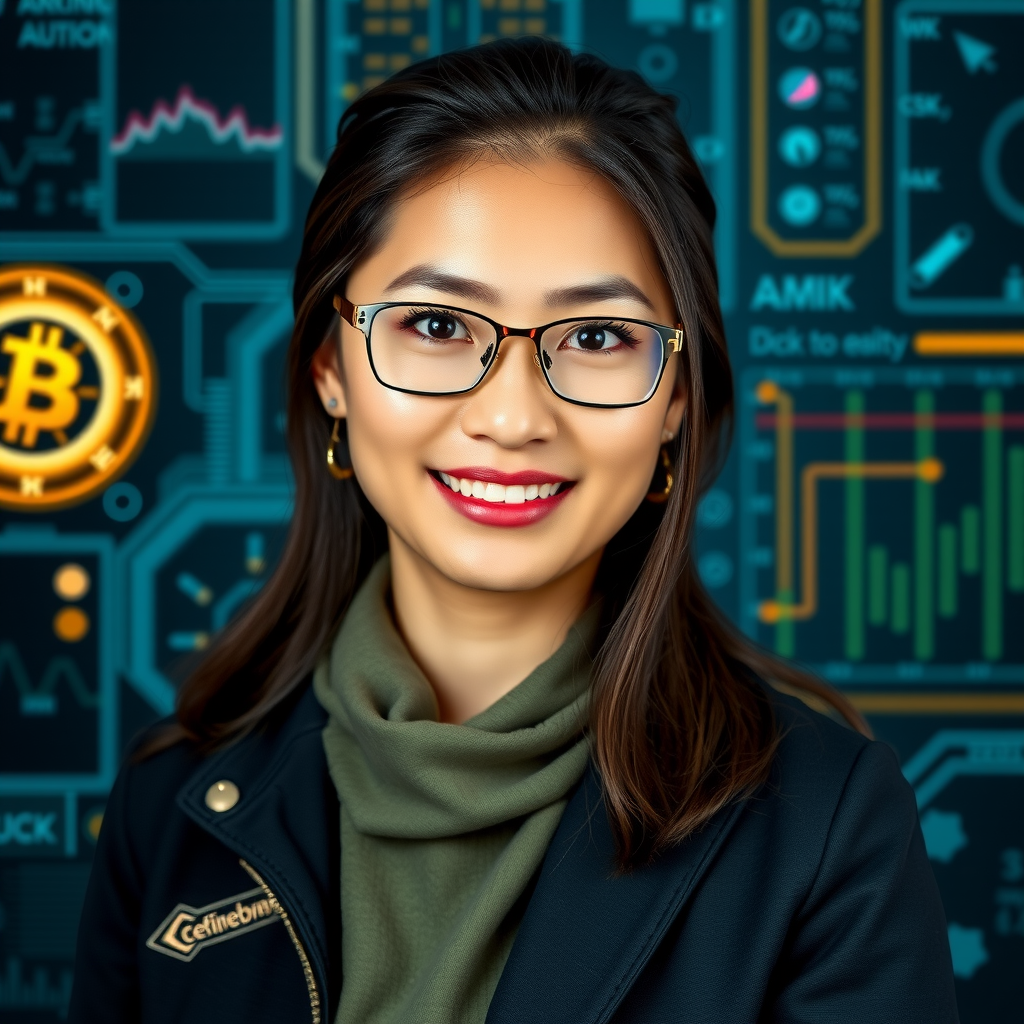 Professional portrait of Sarah Chen, Lead Blockchain Instructor at Duke-Mark.one, with technical background suggesting expertise in cryptocurrency