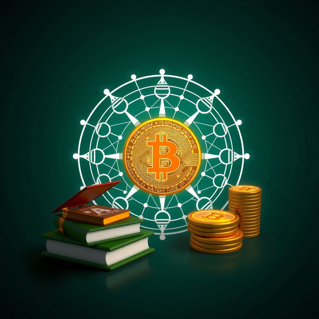 Educational icon representing cryptocurrency learning, blockchain technology, and digital finance mastery with professional design elements